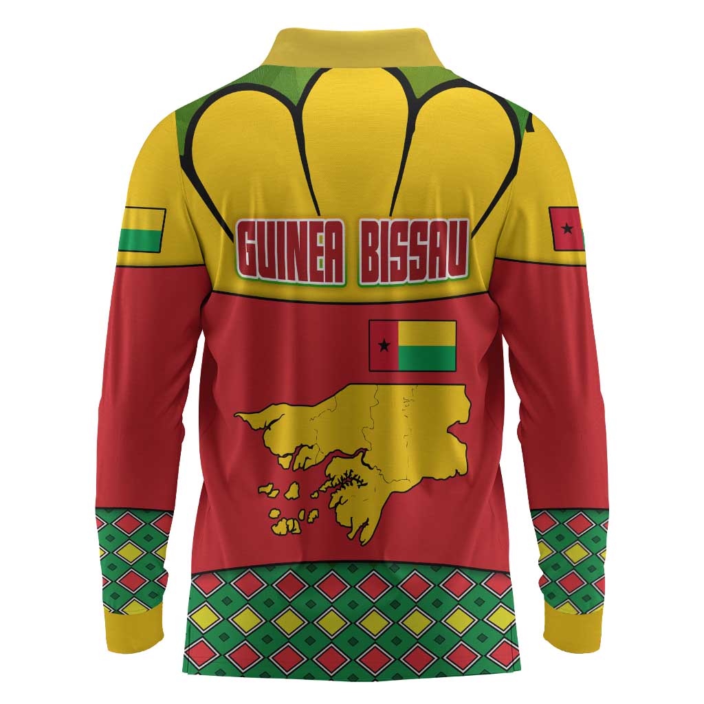 Guinea Bissau Long Sleeve Polo Shirt Red Yellow Green Geometric - African Pride