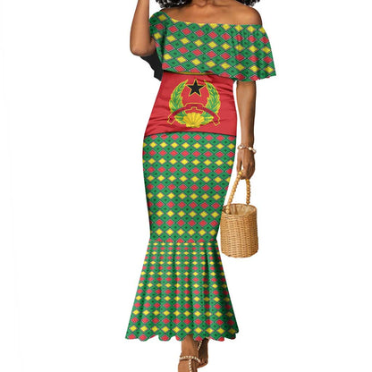 Guinea Bissau Mermaid Dress Red Yellow Green Geometric - African Pride