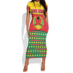 Guinea Bissau Short Sleeve Bodycon Dress Red Yellow Green Geometric - African Pride