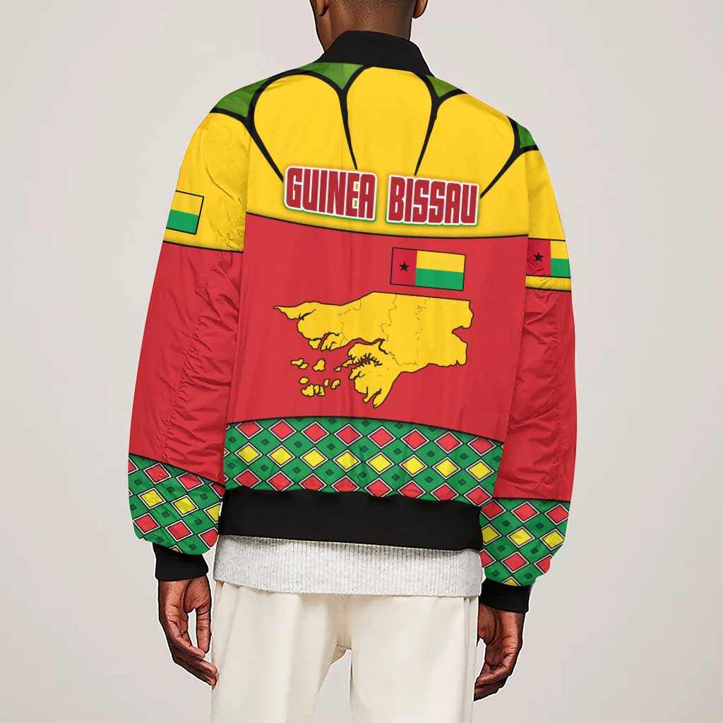 Guinea Bissau Sleeve Zip Bomber Jacket Red Yellow Green Geometric - African Pride