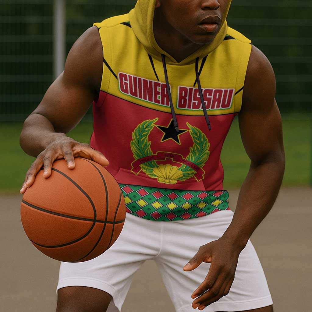 Guinea Bissau Sleeveless Hoodie Red Yellow Green Geometric - African Pride