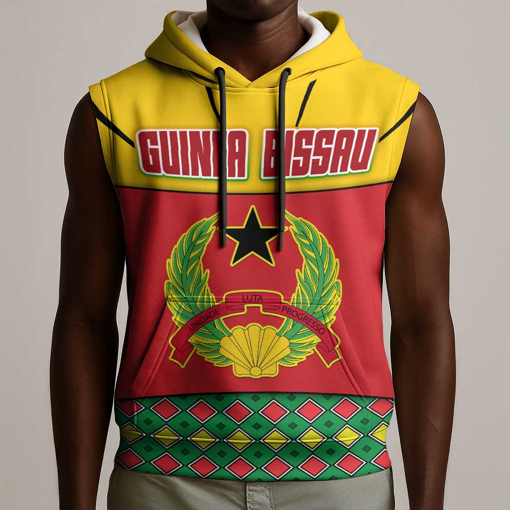 Guinea Bissau Sleeveless Hoodie Red Yellow Green Geometric - African Pride