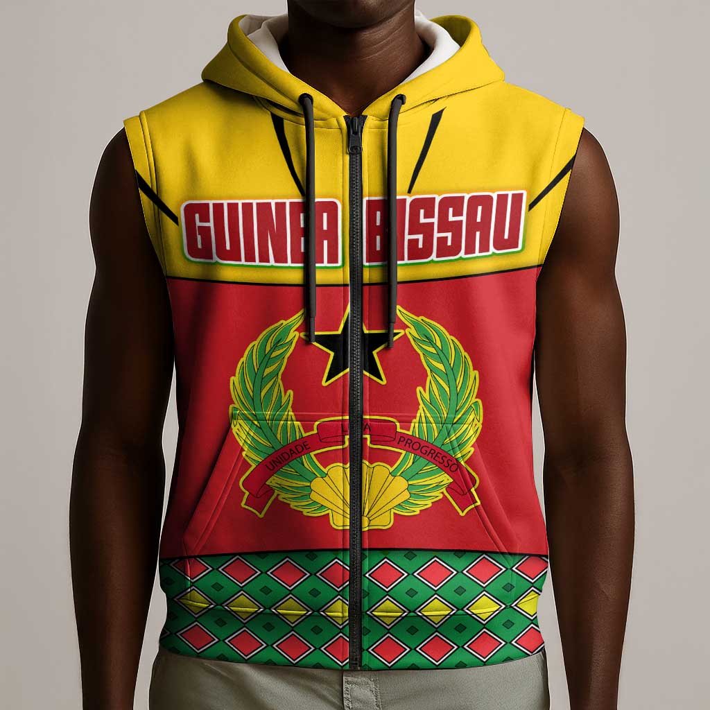 Guinea Bissau Sleeveless Zip Hoodie Red Yellow Green Geometric - African Pride