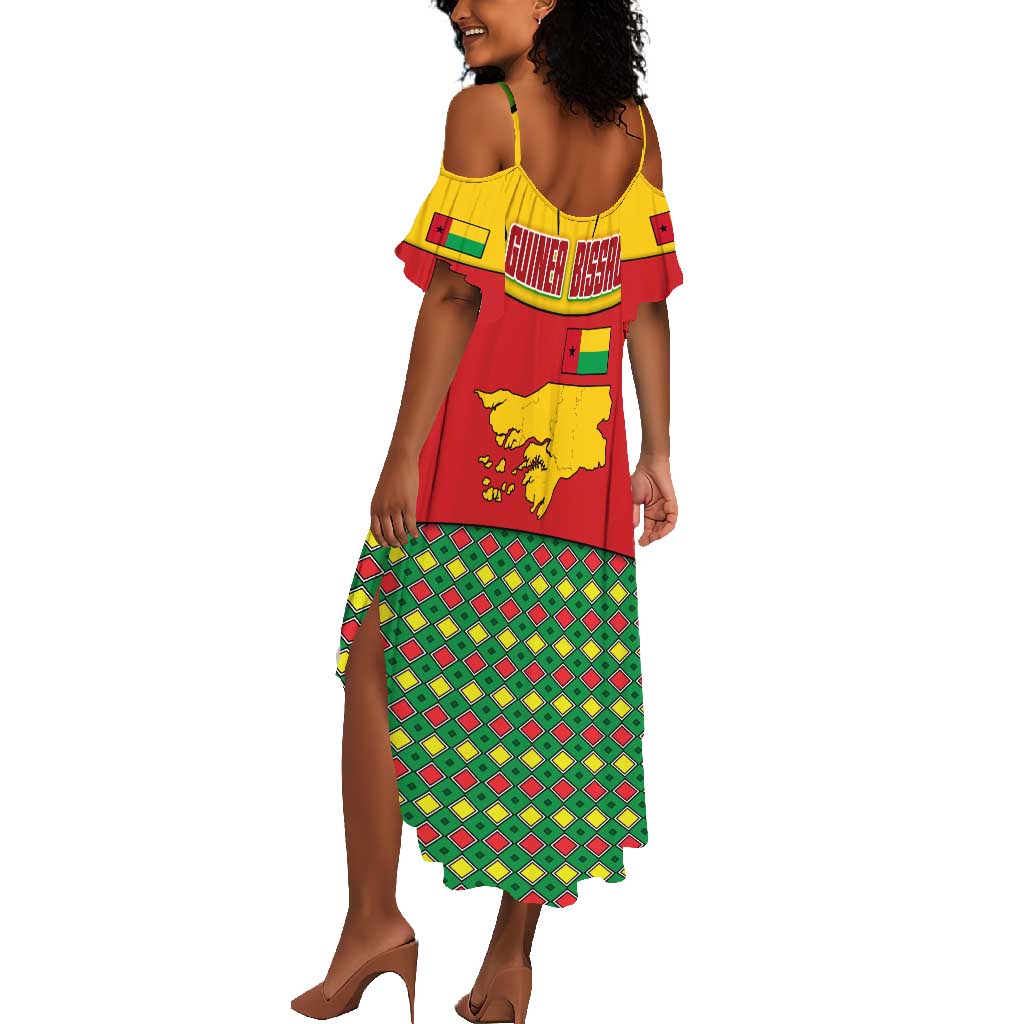 Guinea Bissau Summer Maxi Dress Red Yellow Green Geometric - African Pride
