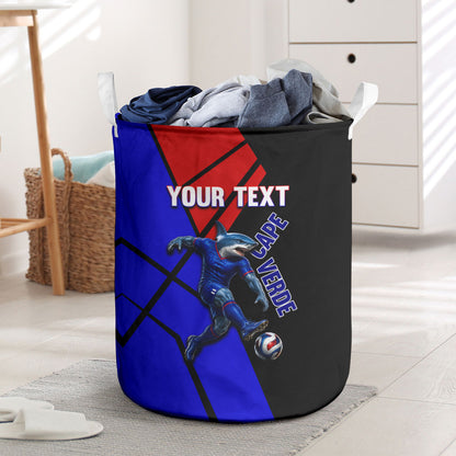 Personalized Cape Verde Soccer Shark Mascot Laundry Basket Blue Sharks Football Player Dynamic Graphic