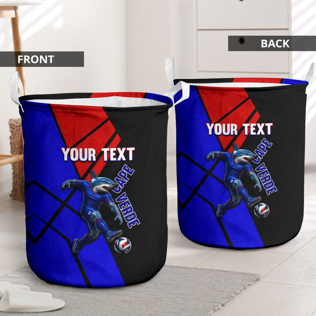 Personalized Cape Verde Soccer Shark Mascot Laundry Basket Blue Sharks Football Player Dynamic Graphic