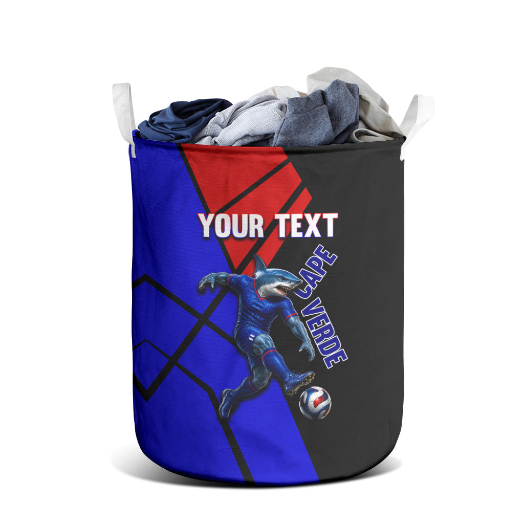 Personalized Cape Verde Soccer Shark Mascot Laundry Basket Blue Sharks Football Player Dynamic Graphic