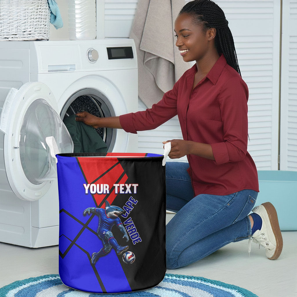 Personalized Cape Verde Soccer Shark Mascot Laundry Basket Blue Sharks Football Player Dynamic Graphic