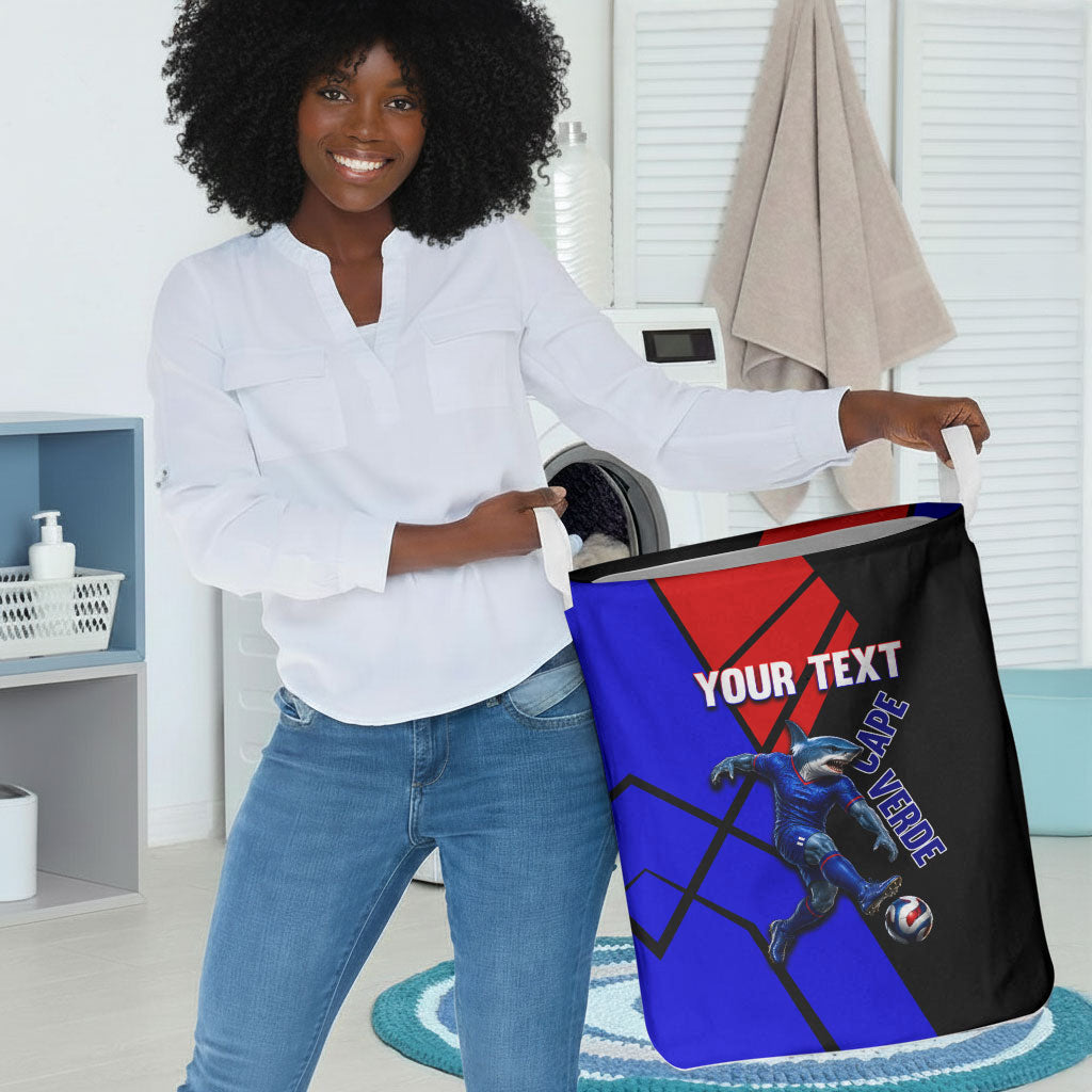 Personalized Cape Verde Soccer Shark Mascot Laundry Basket Blue Sharks Football Player Dynamic Graphic
