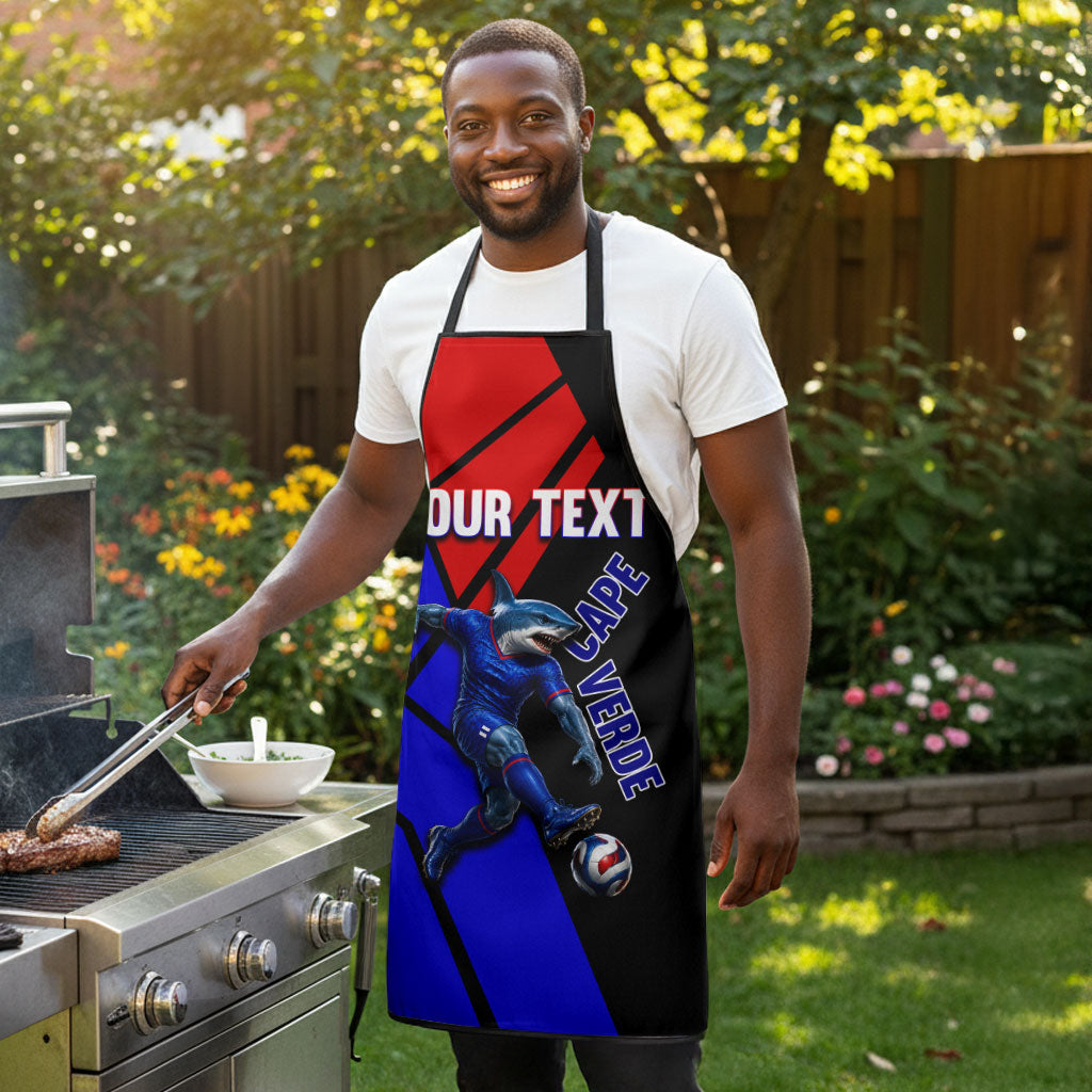 Personalized Cape Verde Soccer Shark Mascot Apron Blue Sharks Football Player Dynamic Graphic