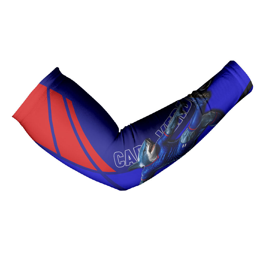 Personalized Cape Verde Soccer Shark Mascot Arm Sleeves Blue Sharks Football Player Dynamic Graphic