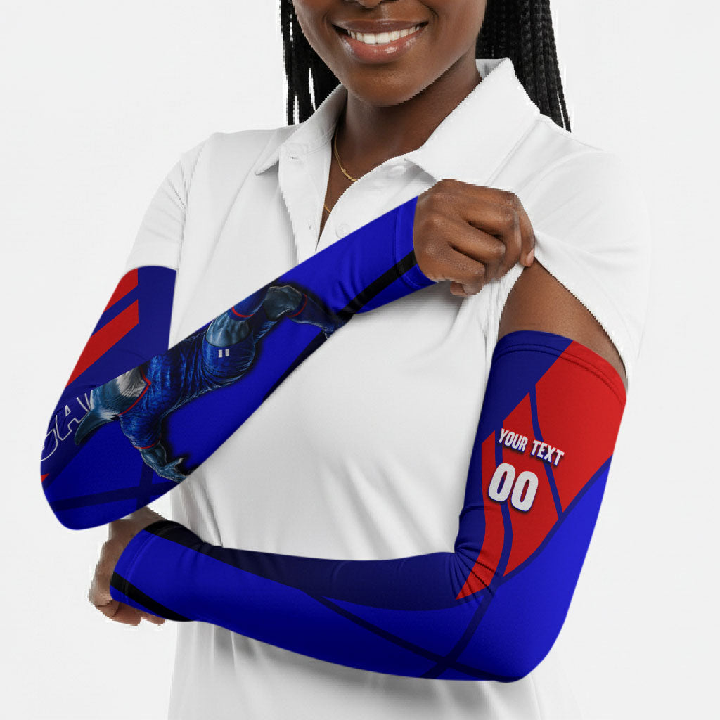 Personalized Cape Verde Soccer Shark Mascot Arm Sleeves Blue Sharks Football Player Dynamic Graphic