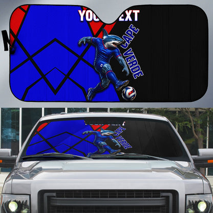 Personalized Cape Verde Soccer Shark Mascot Auto Sun Shade Blue Sharks Football Player Dynamic Graphic