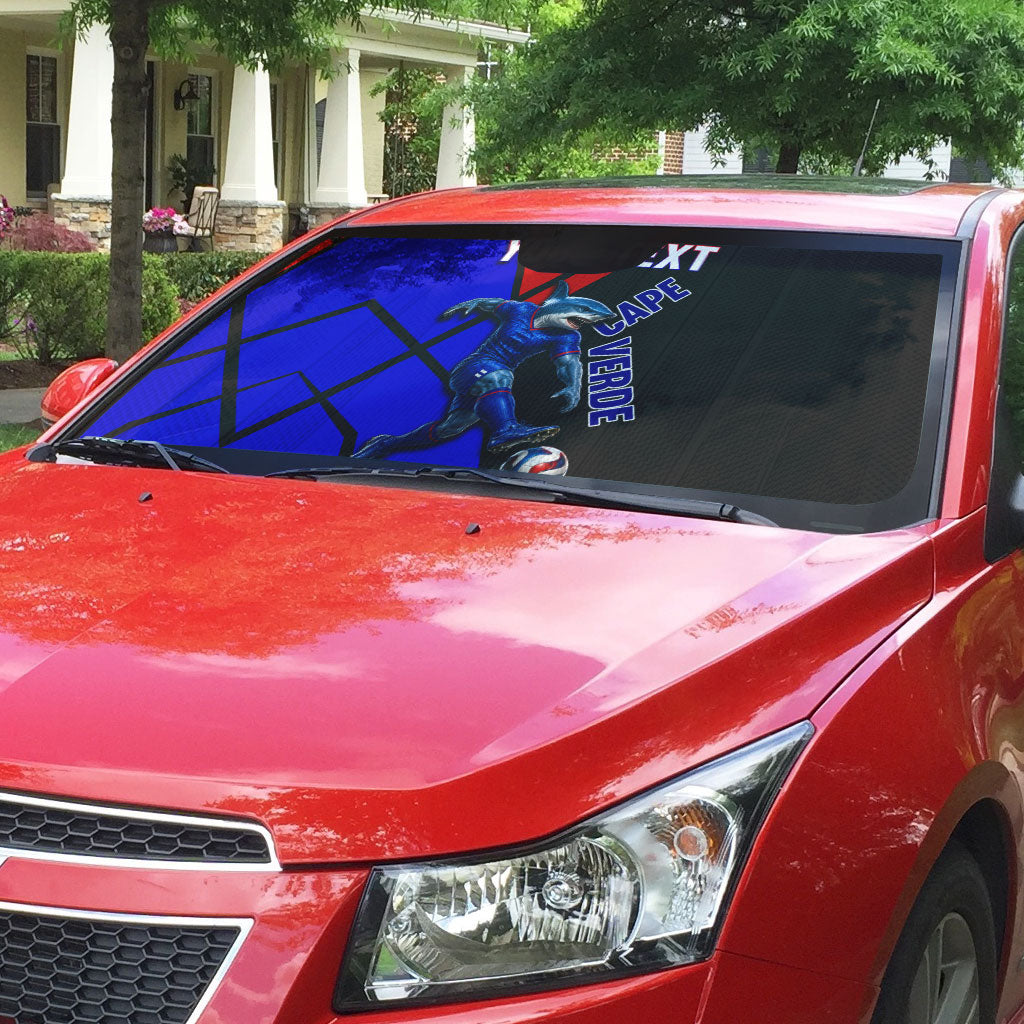 Personalized Cape Verde Soccer Shark Mascot Auto Sun Shade Blue Sharks Football Player Dynamic Graphic