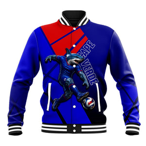 Personalized Cape Verde Soccer Shark Mascot Baseball Jacket Blue Sharks Football Player Dynamic Graphic