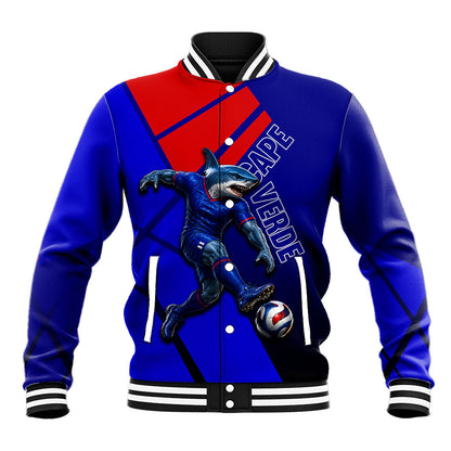 Personalized Cape Verde Soccer Shark Mascot Baseball Jacket Blue Sharks Football Player Dynamic Graphic