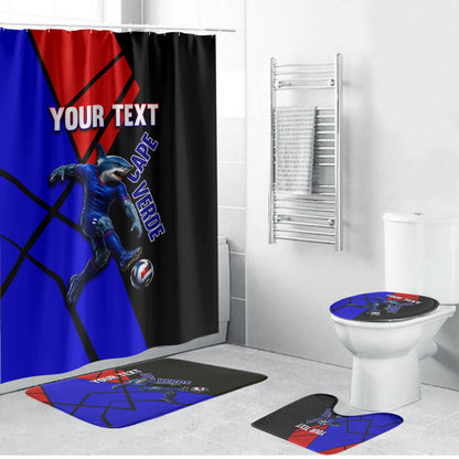 Personalized Cape Verde Soccer Shark Mascot Bathroom Set Blue Sharks Football Player Dynamic Graphic