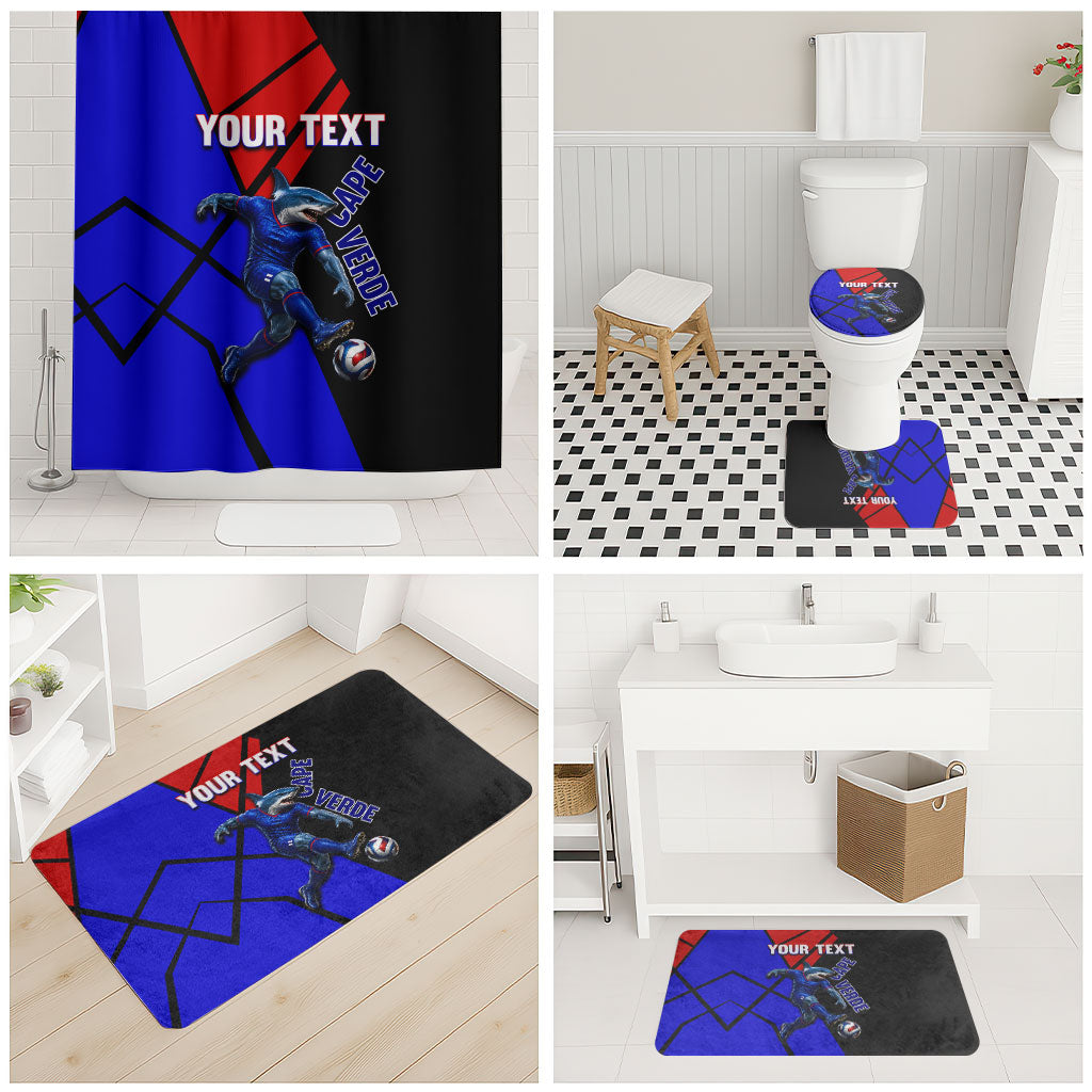 Personalized Cape Verde Soccer Shark Mascot Bathroom Set Blue Sharks Football Player Dynamic Graphic