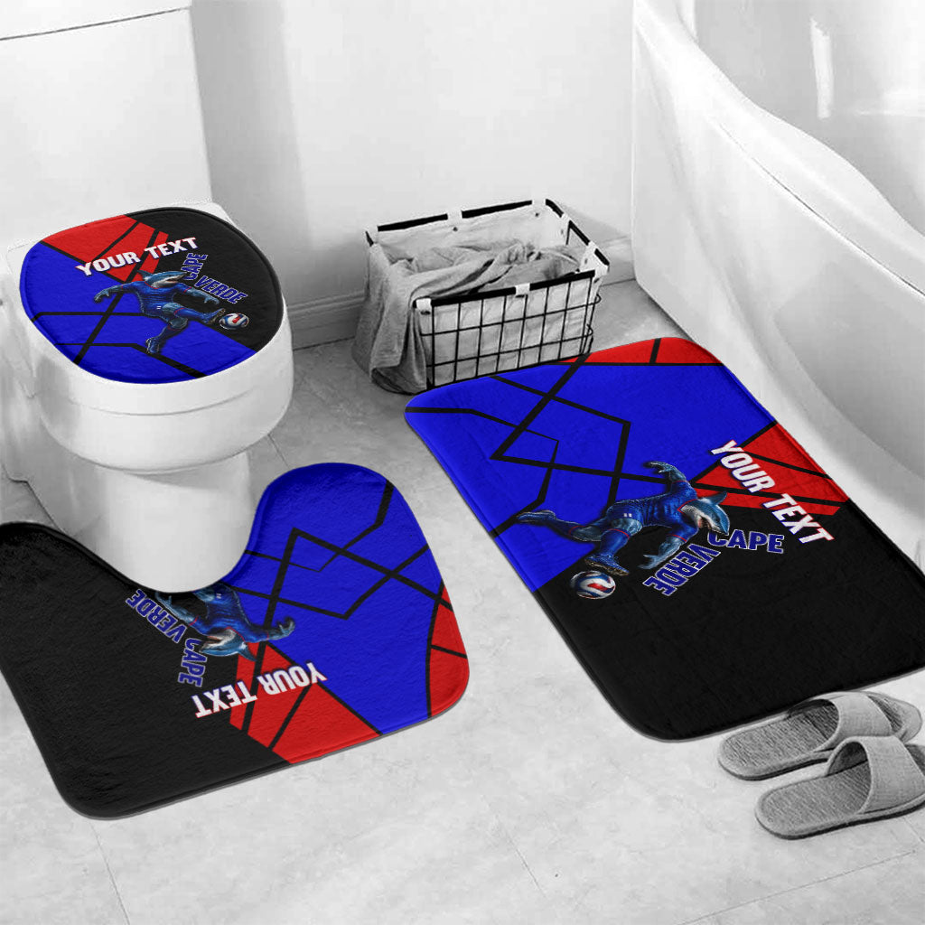 Personalized Cape Verde Soccer Shark Mascot Bathroom Set Blue Sharks Football Player Dynamic Graphic