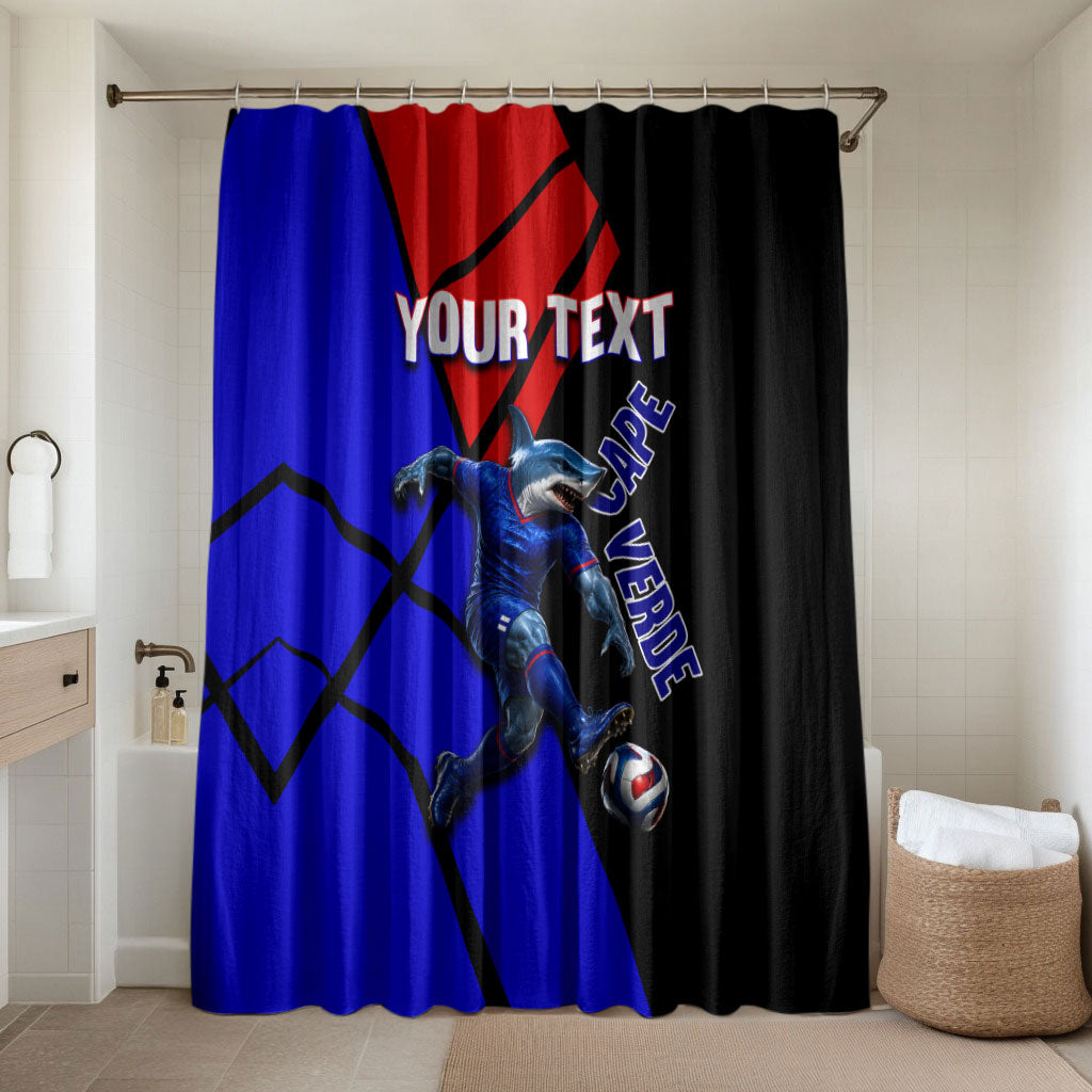Personalized Cape Verde Soccer Shark Mascot Bathroom Set Blue Sharks Football Player Dynamic Graphic