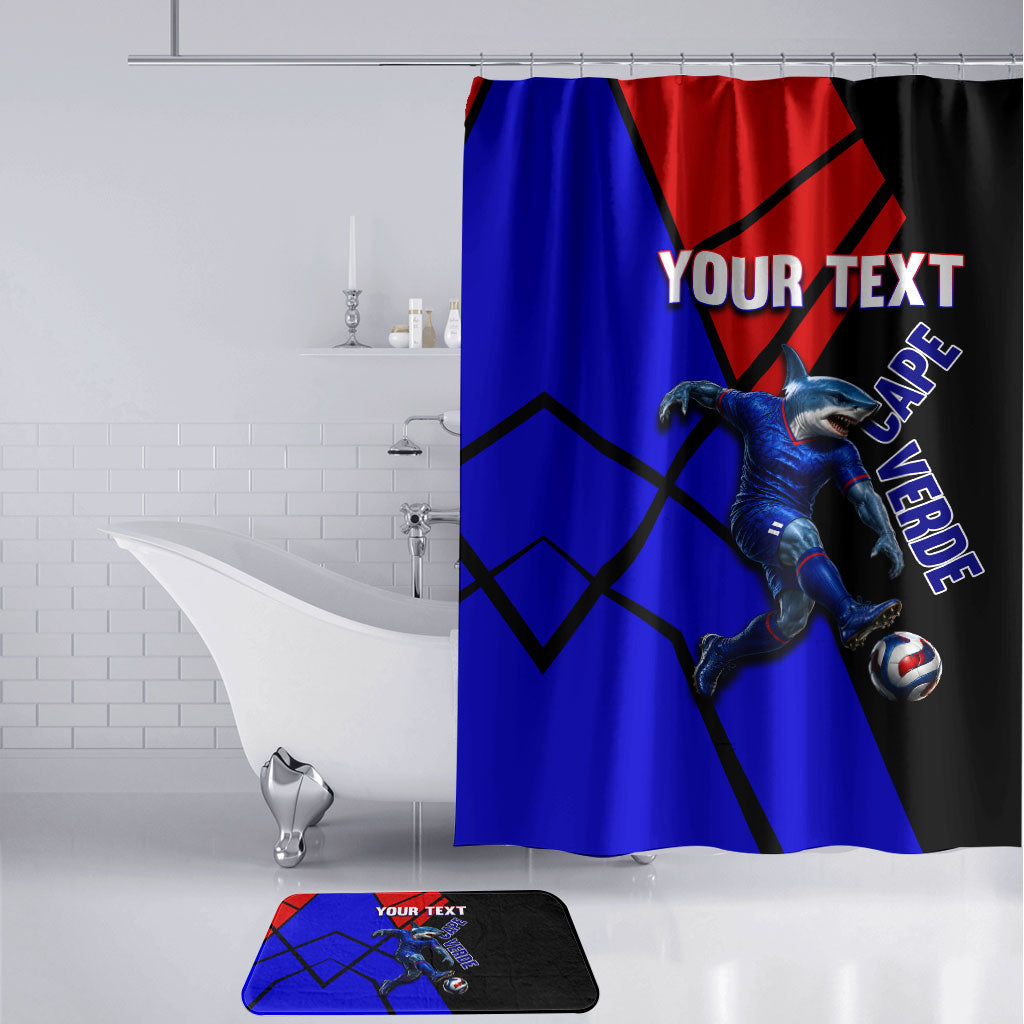 Personalized Cape Verde Soccer Shark Mascot Bathroom Set Blue Sharks Football Player Dynamic Graphic