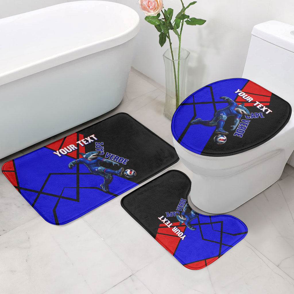 Personalized Cape Verde Soccer Shark Mascot Bathroom Set Blue Sharks Football Player Dynamic Graphic