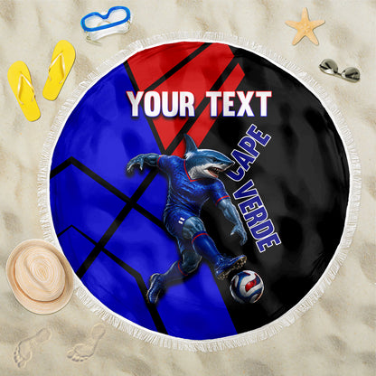Personalized Cape Verde Soccer Shark Mascot Beach Blanket Blue Sharks Football Player Dynamic Graphic