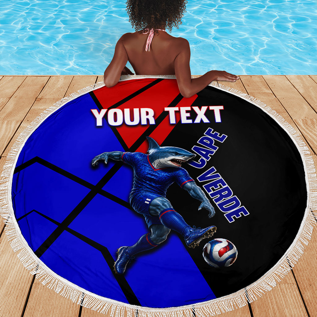 Personalized Cape Verde Soccer Shark Mascot Beach Blanket Blue Sharks Football Player Dynamic Graphic