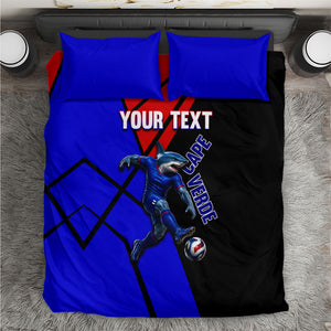 Personalized Cape Verde Soccer Shark Mascot Bedding Set Blue Sharks Football Player Dynamic Graphic