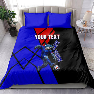 Personalized Cape Verde Soccer Shark Mascot Bedding Set Blue Sharks Football Player Dynamic Graphic