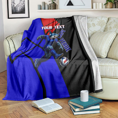 Personalized Cape Verde Soccer Shark Mascot Blanket Blue Sharks Football Player Dynamic Graphic