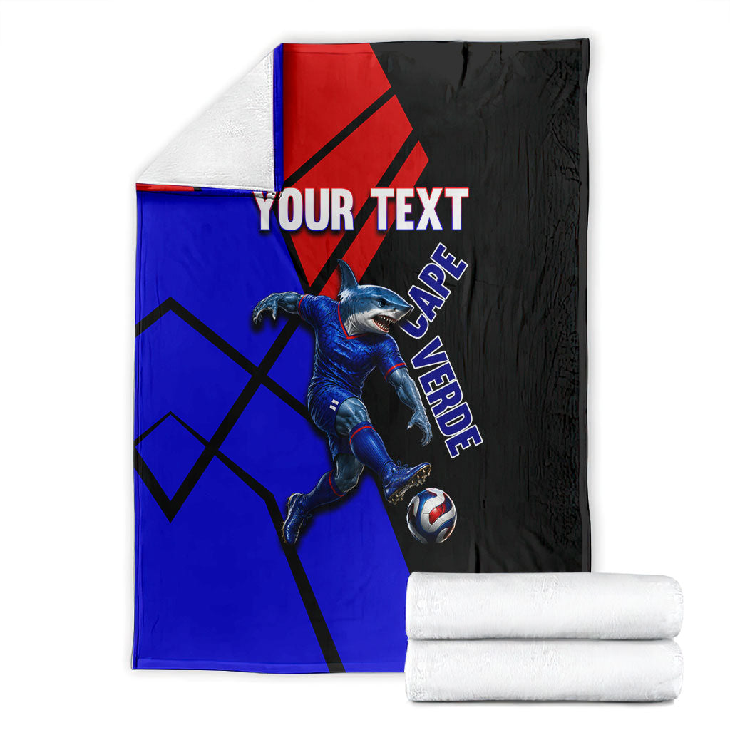 Personalized Cape Verde Soccer Shark Mascot Blanket Blue Sharks Football Player Dynamic Graphic
