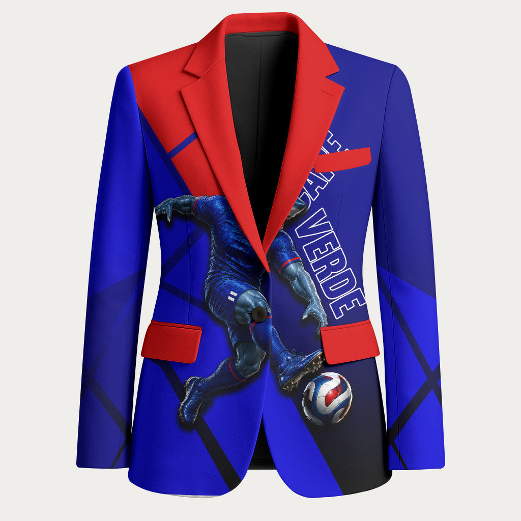 Personalized Cape Verde Soccer Shark Mascot Blazer Blue Sharks Football Player Dynamic Graphic