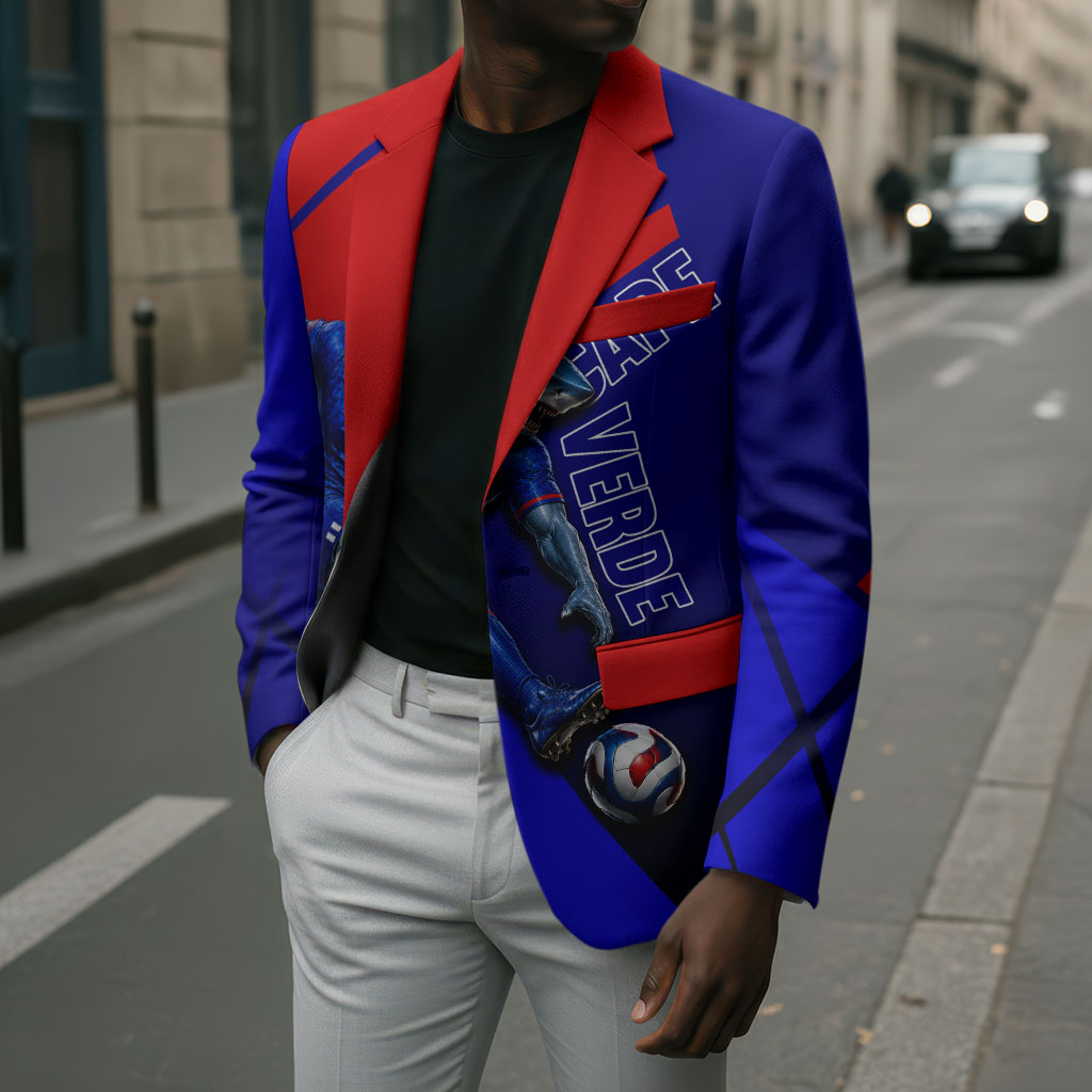 Personalized Cape Verde Soccer Shark Mascot Blazer Blue Sharks Football Player Dynamic Graphic