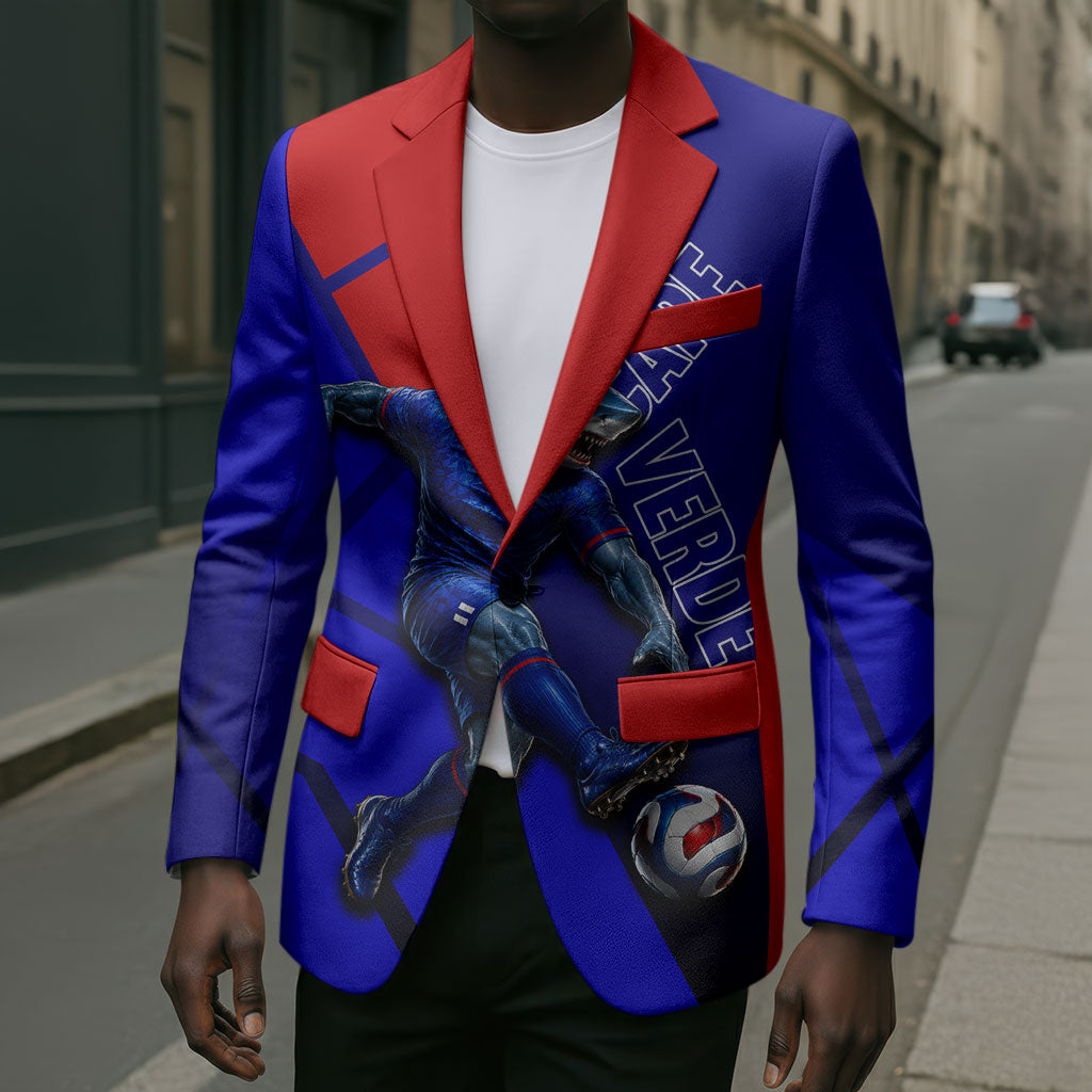 Personalized Cape Verde Soccer Shark Mascot Blazer Blue Sharks Football Player Dynamic Graphic