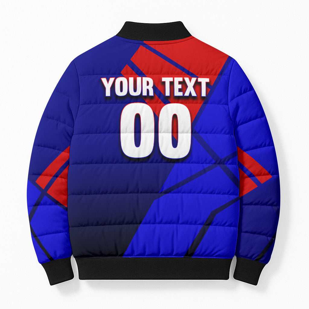 Personalized Cape Verde Soccer Shark Mascot Bomber Puffer Jacket Blue Sharks Football Player Dynamic Graphic
