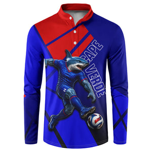 Personalized Cape Verde Soccer Shark Mascot Button Sweatshirt Blue Sharks Football Player Dynamic Graphic