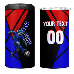 Personalized Cape Verde Soccer Shark Mascot 4 in 1 Can Cooler Tumbler Blue Sharks Football Player Dynamic Graphic