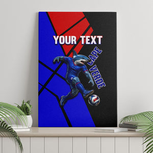 Personalized Cape Verde Soccer Shark Mascot Canvas Wall Art Blue Sharks Football Player Dynamic Graphic