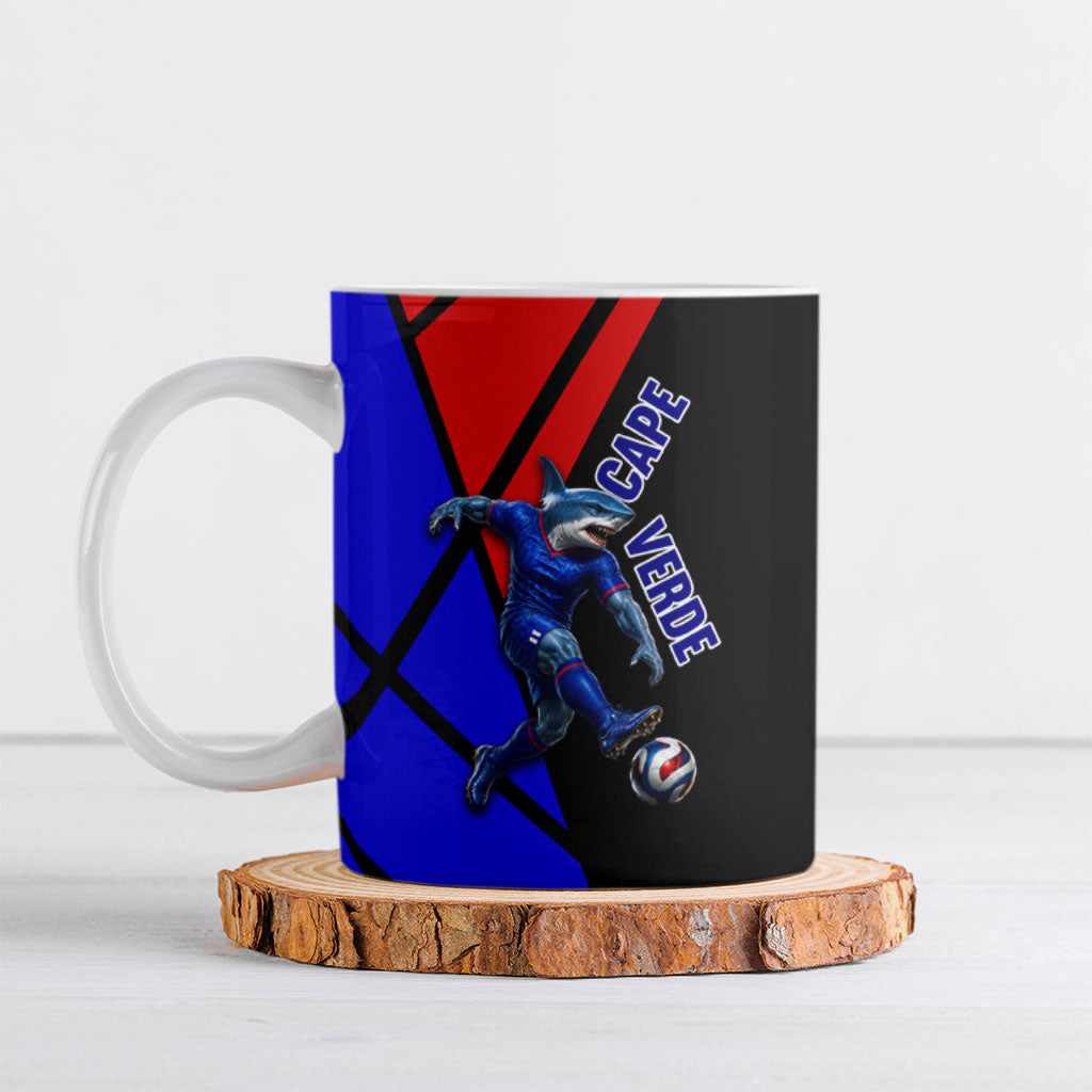 Personalized Cape Verde Soccer Shark Mascot Ceramic Mug Blue Sharks Football Player Dynamic Graphic