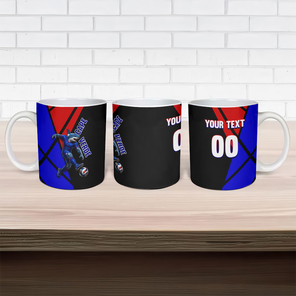 Personalized Cape Verde Soccer Shark Mascot Ceramic Mug Blue Sharks Football Player Dynamic Graphic
