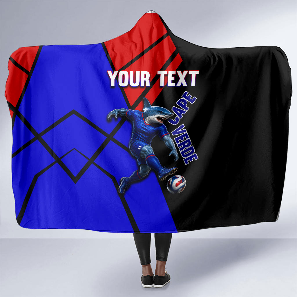 Personalized Cape Verde Soccer Shark Mascot Hooded Blanket Blue Sharks Football Player Dynamic Graphic