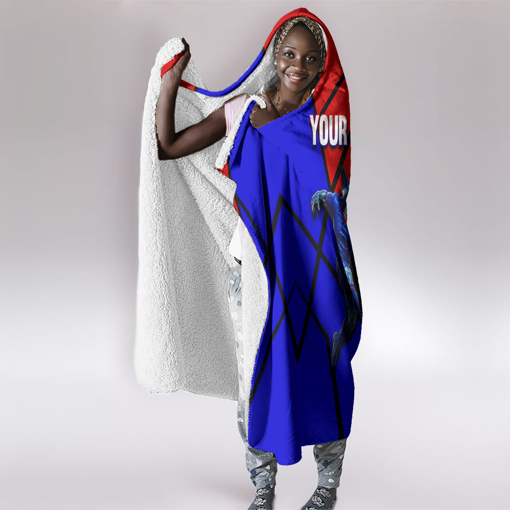 Personalized Cape Verde Soccer Shark Mascot Hooded Blanket Blue Sharks Football Player Dynamic Graphic