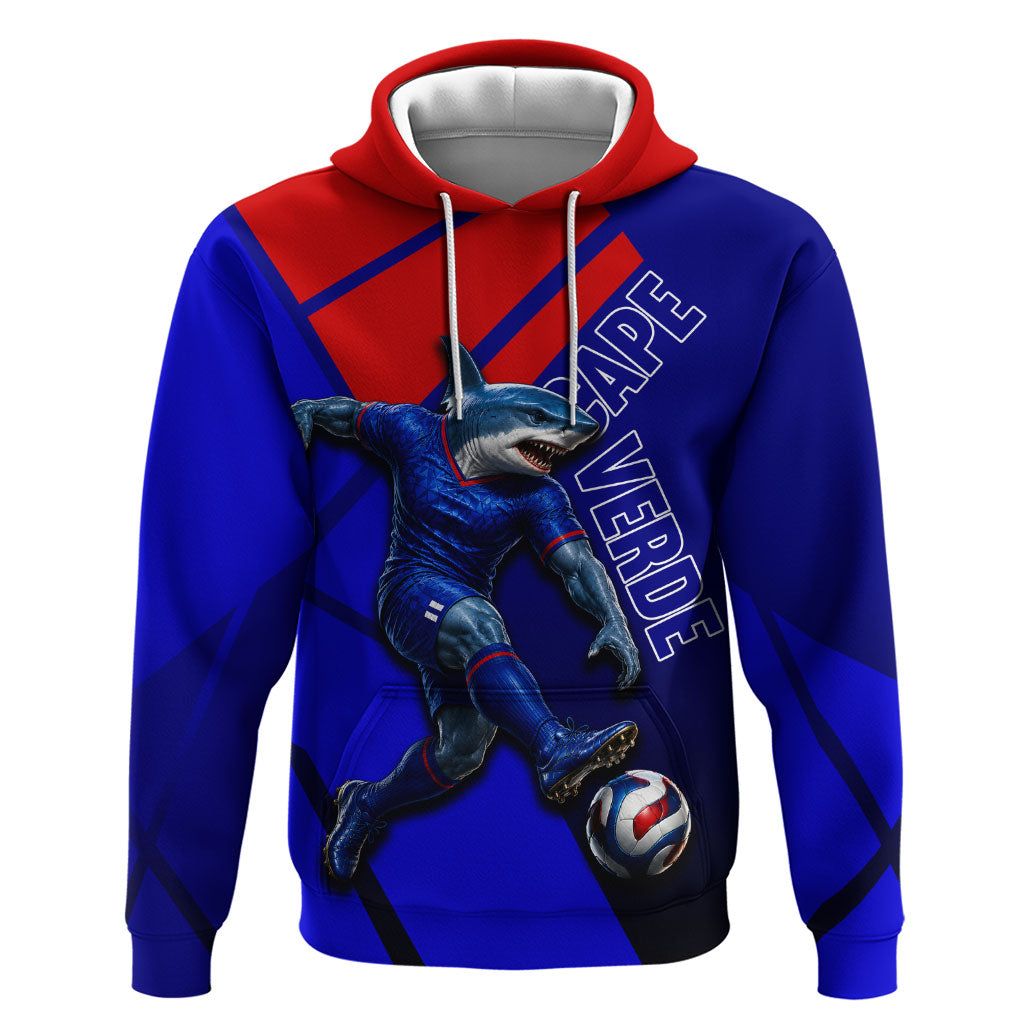 Personalized Cape Verde Soccer Shark Mascot Hoodie Blue Sharks Football Player Dynamic Graphic