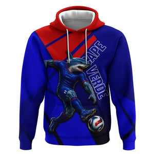 Personalized Cape Verde Soccer Shark Mascot Hoodie Blue Sharks Football Player Dynamic Graphic