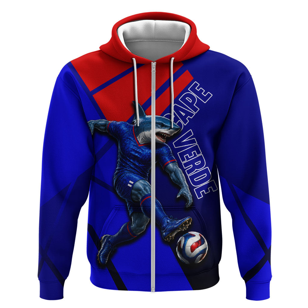 Personalized Cape Verde Soccer Shark Mascot Hoodie Blue Sharks Football Player Dynamic Graphic