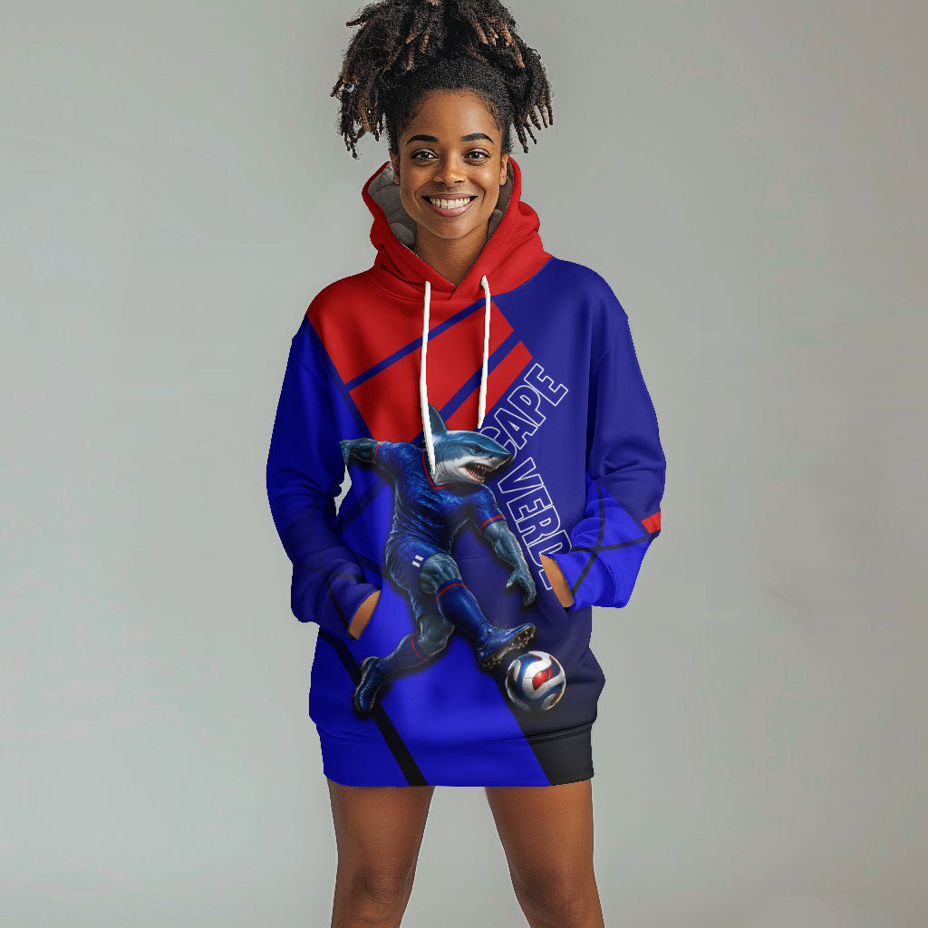 Personalized Cape Verde Soccer Shark Mascot Hoodie Dress Blue Sharks Football Player Dynamic Graphic