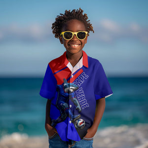 Personalized Cape Verde Soccer Shark Mascot Kid Hawaiian Shirt Blue Sharks Football Player Dynamic Graphic