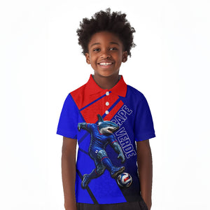 Personalized Cape Verde Soccer Shark Mascot Kid Polo Shirt Blue Sharks Football Player Dynamic Graphic