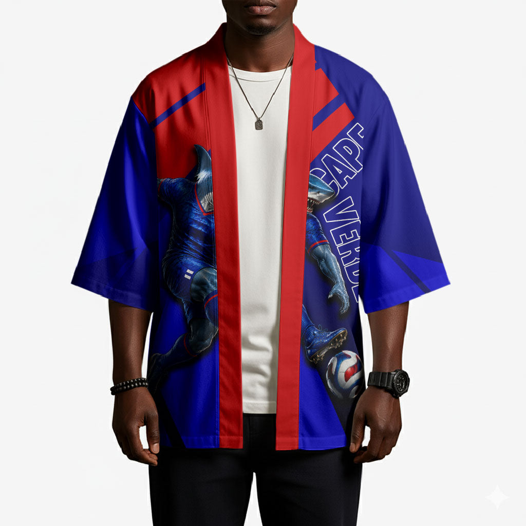 Personalized Cape Verde Soccer Shark Mascot Kimono Blue Sharks Football Player Dynamic Graphic